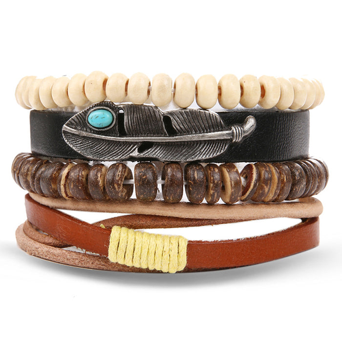 Wholesale Hollow Triangle Leather Men's Bracelet JDC-BT-HanShi005