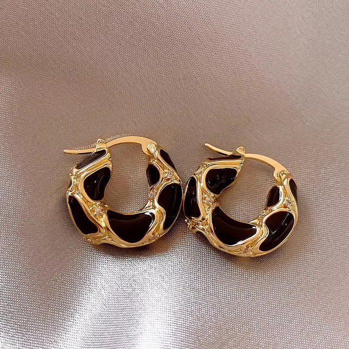 Wholesale Leopard print circle earrings, light luxury, high-end feel, drop glaze temperament, ear buckles, enamel earrings, earring accessories wholesale