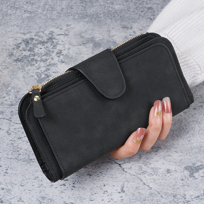 Wholesale Black Solid Color Long Wallet Clutch with Sewing Line Detail - Everyday Use Fashion Accessory