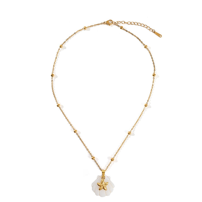 Wholesale Beach style stainless steel shell starfish necklace, ocean vacation series necklace