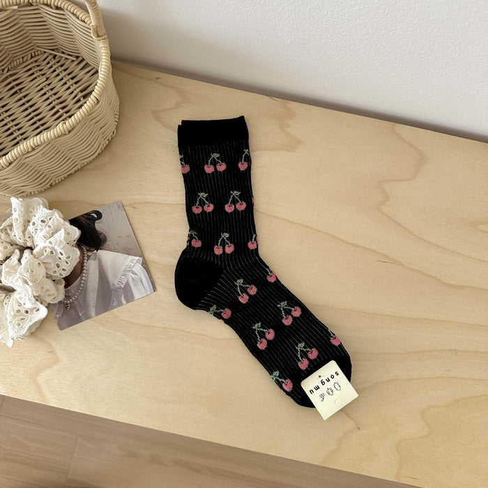 Wholesale Women's thin breathable socks with bow tie, mid tube socks, hollowed out lace socks