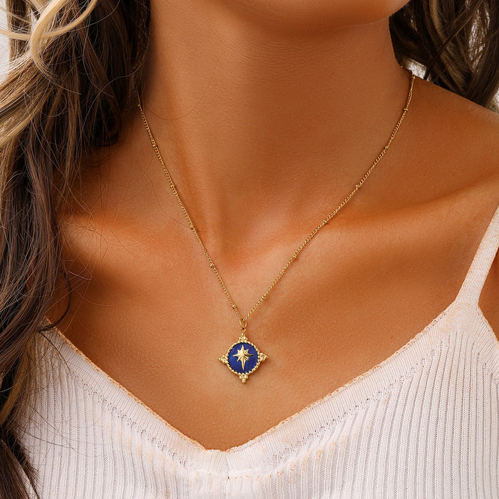 Wholesale Stainless Steel Retro Coin Shield Drip Oil Star Short Necklace