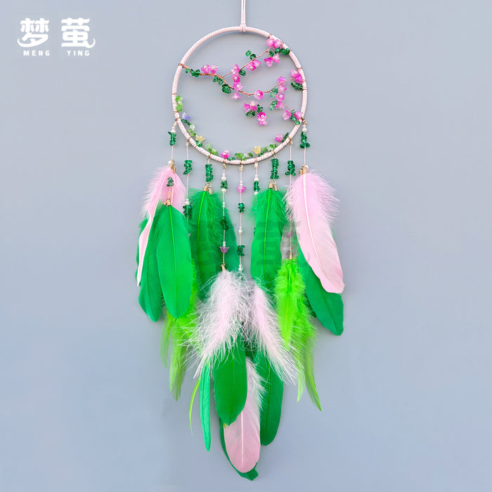 Wholesale Iron Hoop Cotton Thread Feather Handmade Dreamcatcher with Crystal Stones Tree of Life MOQ≥2