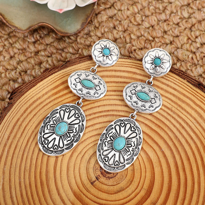 Wholesale New retro western style turquoise oval earrings with exaggerated personality and earrings