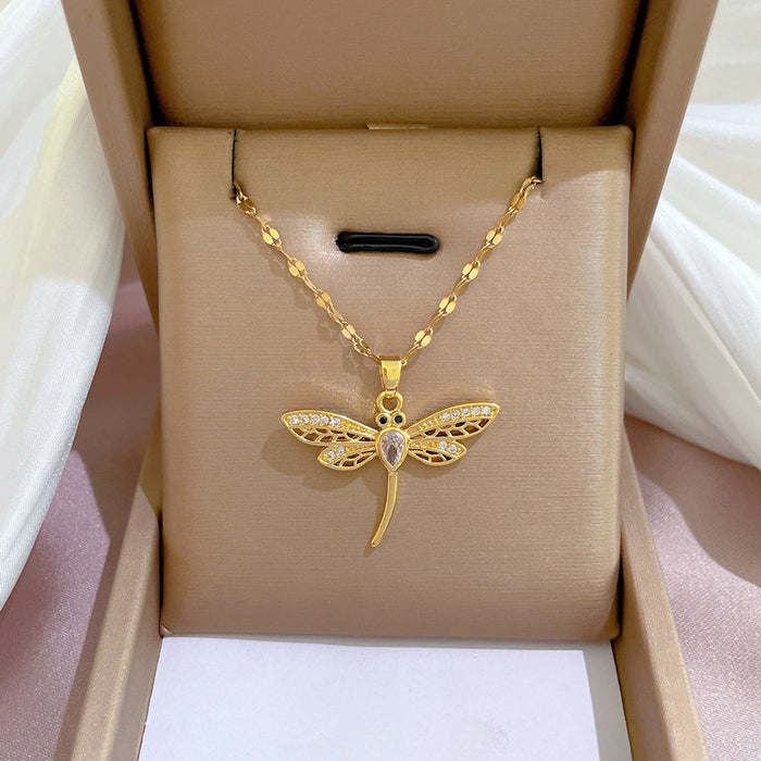 Wholesale Dragonfly Real Gold Necklace Titanium Steel JDC-NE-Zij003