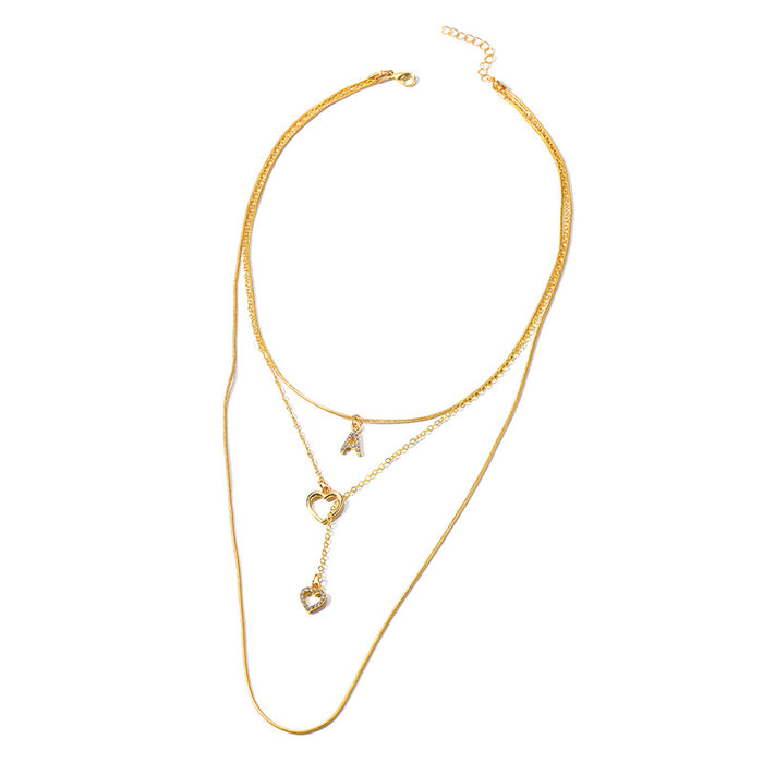 Wholesale Versatile jewelry, letter necklace, alloy heart tassel, three-layer necklace