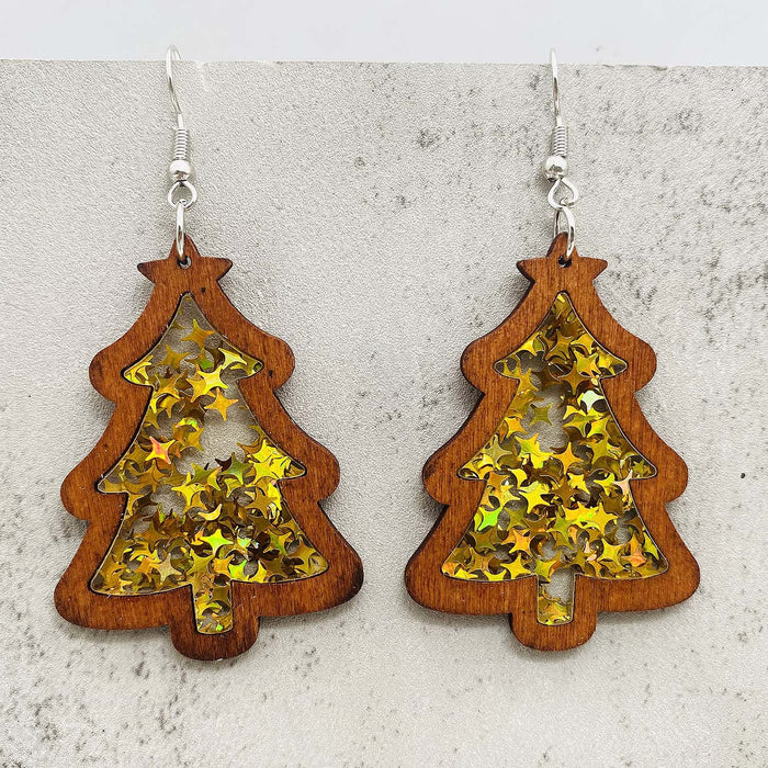 Wholesale Christmas Earrings Christmas Tree Wooden Inlay Acrylic JDC-ES-YaChen014