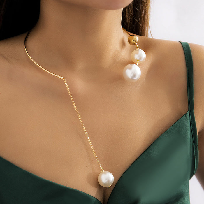 Wholesale Minimally geometric personalized round bead collarbone chain with niche design, open collar imitating pearl necklace