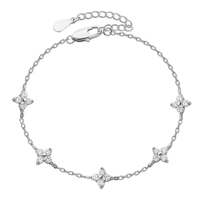 Wholesale Gold Brass Four-Leaf Flower CZ Bracelet Jewelry Accessory