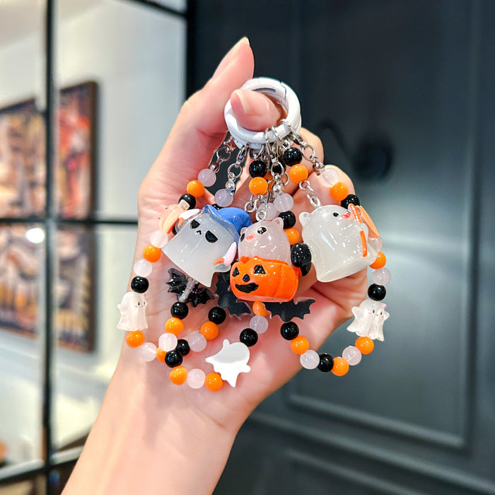 Wholesale Cartoon Ghost Pendant Mobile Phone Lanyard Beaded Candy Color Pendant Handmade Key Chain Lanyard