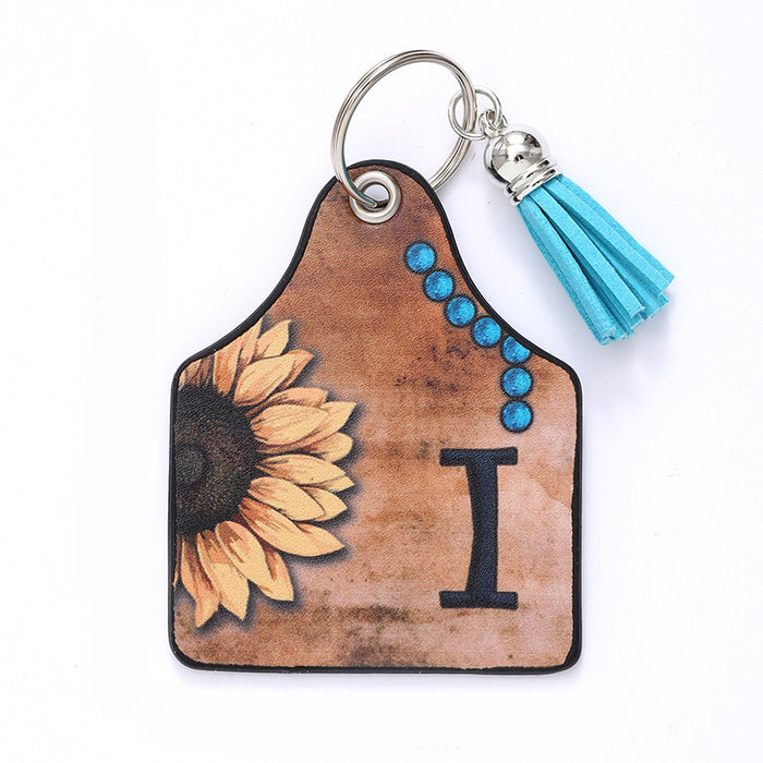 Wholesale Leather Sunflower Letter Tassel Keychain Pendant