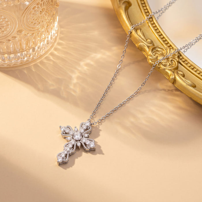 Wholesale Fashion Full Zircon Cross Necklace Titanium Steel Gold Plated Jewelry Accessory MOQ≥2