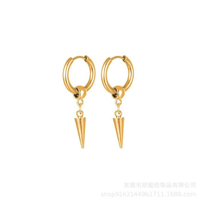 Wholesale Embroidered steel hollow ball hanging pointed cone black steel earrings