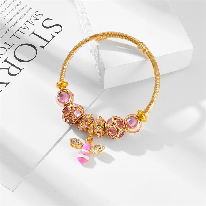 Wholesale Stainless steel butterfly bead bracelet with high-end feel and diamond inlaid pendant bracelet