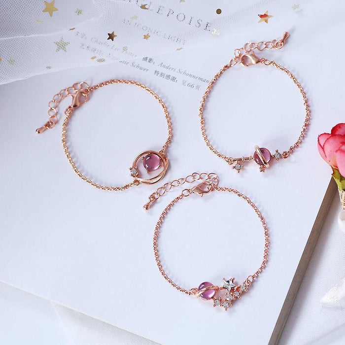 Wholesale Dreamy starry sky colorful planet pink cat' s eye bracelet