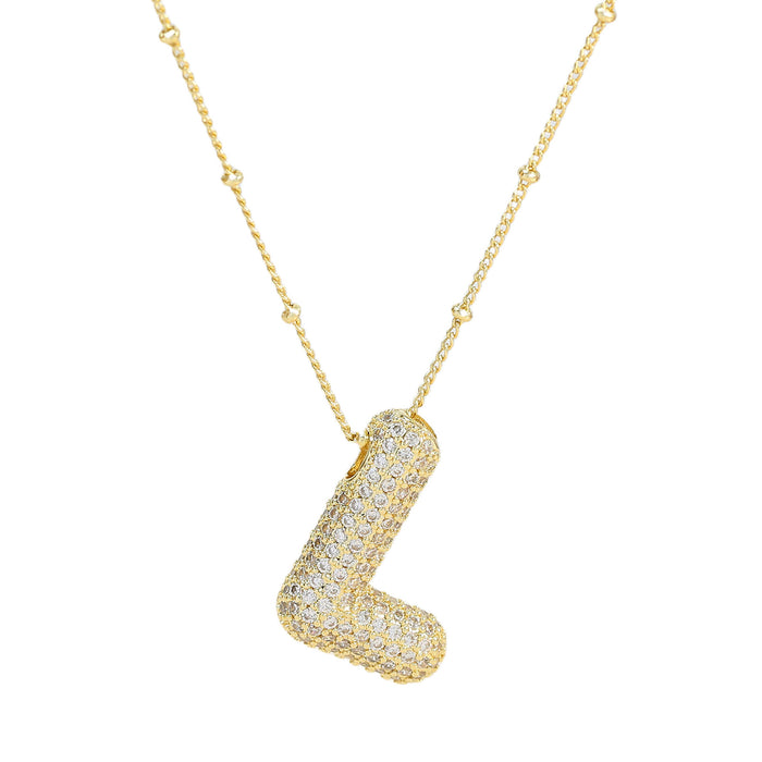 Wholesale 18k Brass Zircon Balloon 26 English Letters Necklace JDC-NE-BaiYi003