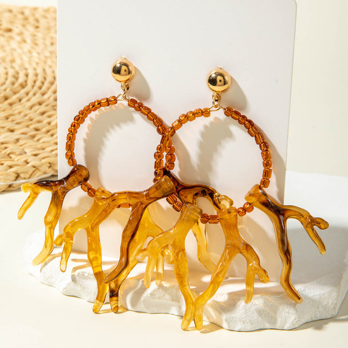 Wholesale Fashionable and personalized turquoise earrings, geometric acrylic coral pendant earrings, and earrings
