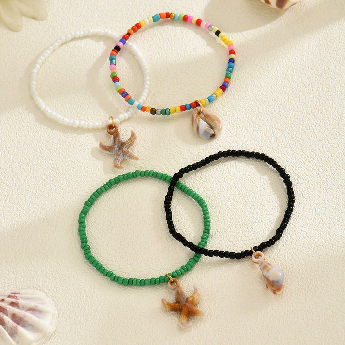 Wholesale Colorful Rice Bead Bracelet Set Ocean Element Shell Starfish Pendant Bracelet for Women