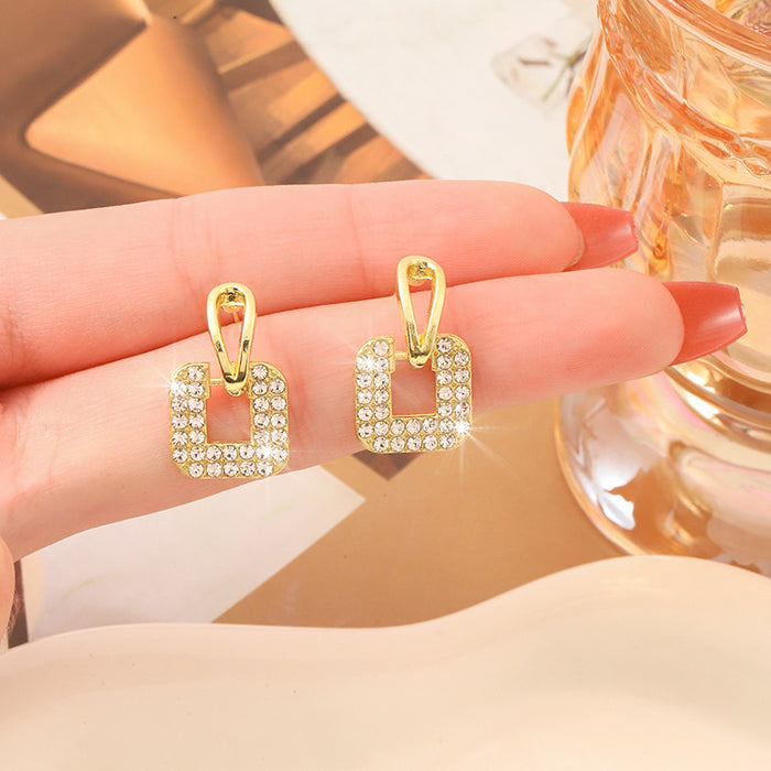Wholesale New light luxury earrings with geometric diamond studded earrings, high-end and fashionable earrings wholesale