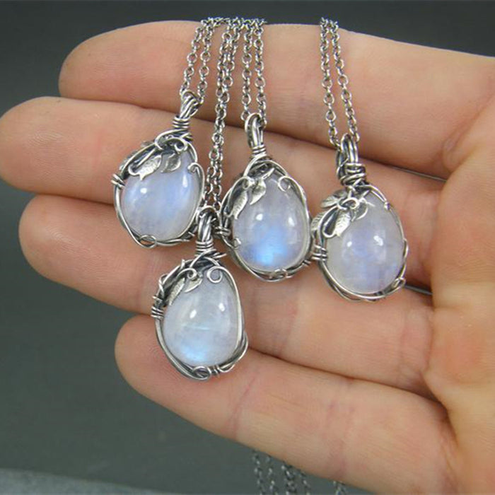 Wholesale Cross border leaf pendant necklace jewelry imitation moonstone necklace retro necklace