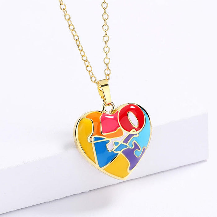 Wholesale Letter Love Enamel Three-Piece Set Gold Plated Ring Necklace Earrings JDC-NE-SMLK001