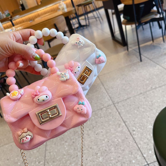 Wholesale Cute cartoon jelly bag diamond chain small square bag mini pearl portable messenger bag