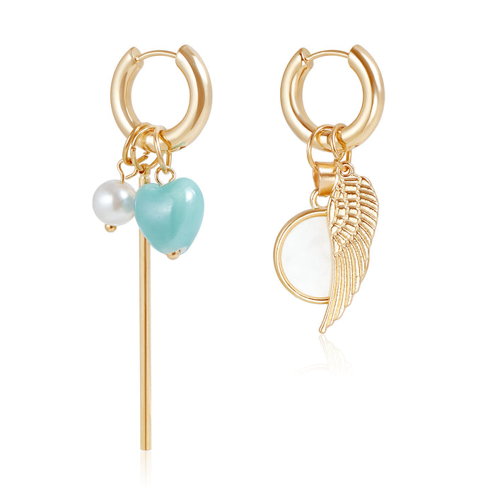Wholesale heart pearl wings long stick hoop earrings