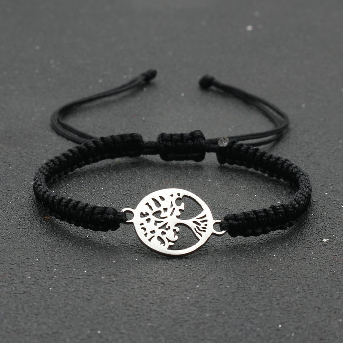 Wholesale jewelry round stainless steel tree of life bracelet hand-woven red rope bracelet