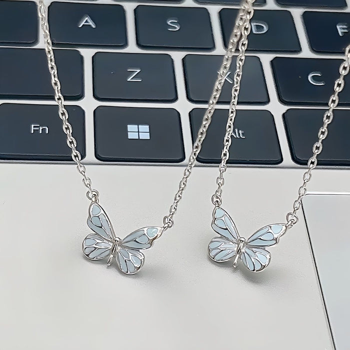 Wholesale Butterfly necklace design, high-end blue glowing dynamic butterfly bracelet, aurora collarbone chain