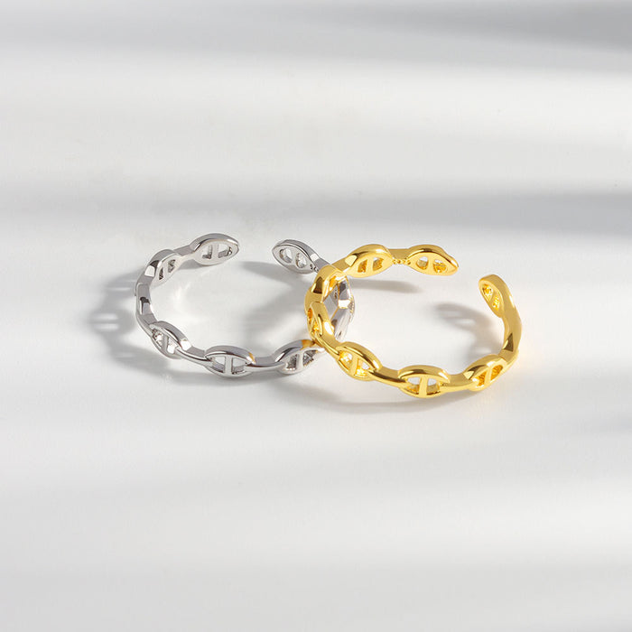 Wholesale Modern Geometric Chain Hollow Open Ring For Women White Gold Finish Adjustable Fashion Accessory