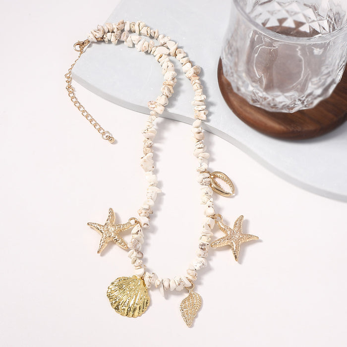 Wholesale Ocean Vacation Style Beach Shell Conch Sea Star White Turquoise Necklace