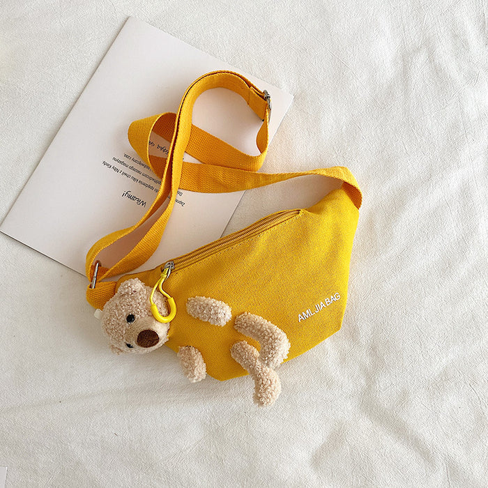 Wholesale Crossbody canvas chest bag with printed letters, cute little bear waist bag
