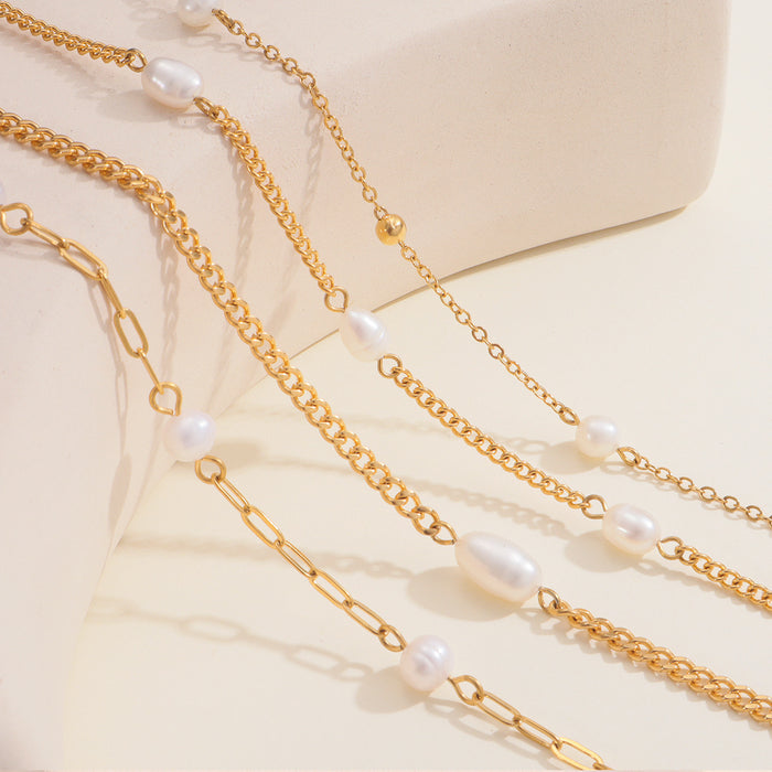 Wholesale Pearl necklace, fashionable stainless steel collarbone chain, handmade chain jewelry