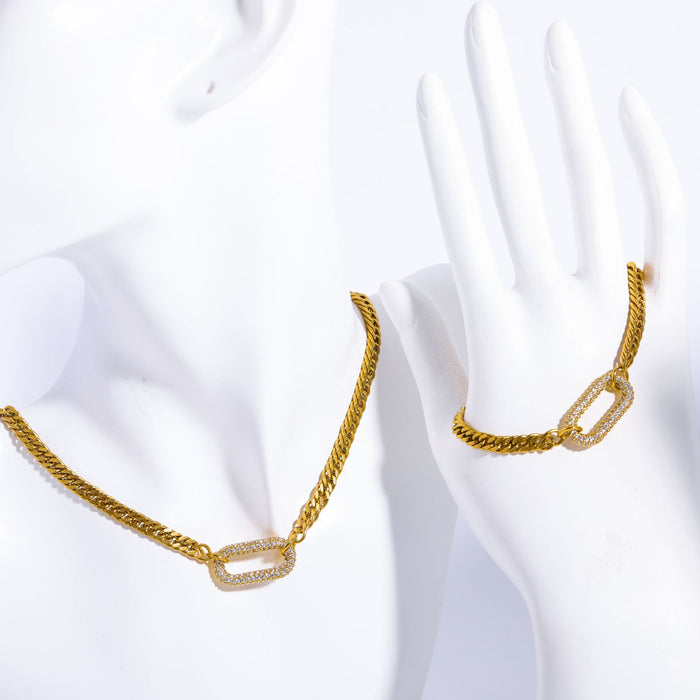 Wholesale Punk Rock Heavy Industry Diamond Geometric Choker Collarbone Necklace set