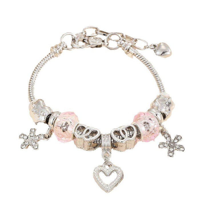 Wholesale Alloy Bear Heart Rhinestone Flower Pendant Beaded Bracelet JDC-BT-ShenYuan003