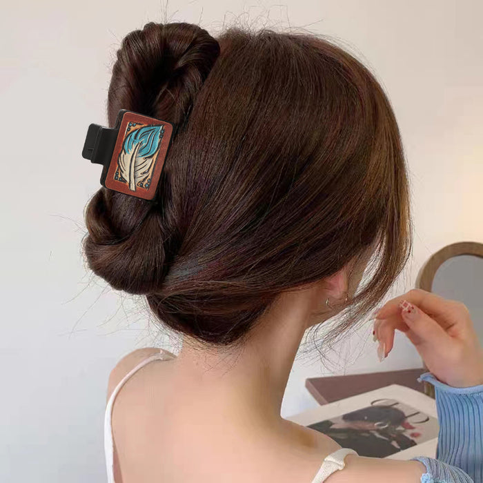 Wholesale Western Wind Sunflower Feather Pattern Leather Hairpin Shark Clip Women' s Grab Clip