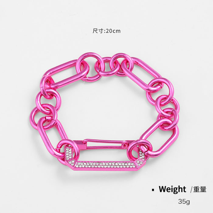 Wholesale Earrings Alloy Pink Thick Chain Necklace Bracelet Necklace Set MOQ≥2 JDC-ES-kenj012