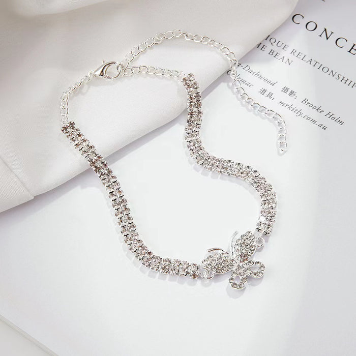 Wholesale Double Row Diamond Butterfly Alloy Ankle Chains JDC-AS-yihao001