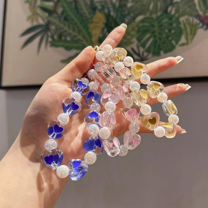 Wholesale Creative Acrylic Beaded Phone Chain, Car Keychain, Love Car Keychain, Peach Heart Keychain Accessories
