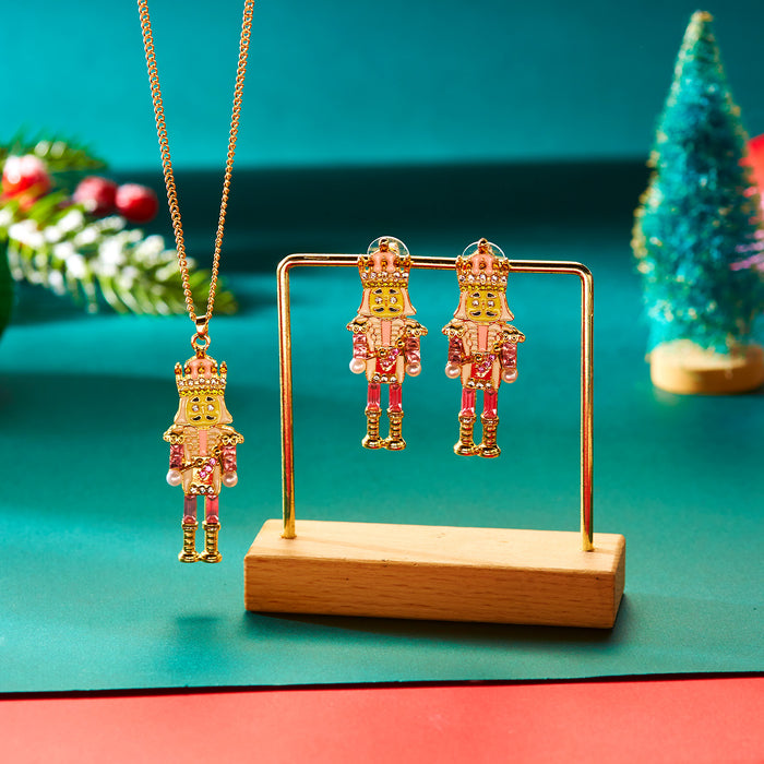 Wholesale Nutcracker Soldier Portrait Earrings Oil Drop Diamond Creative Cartoon Character Earrings