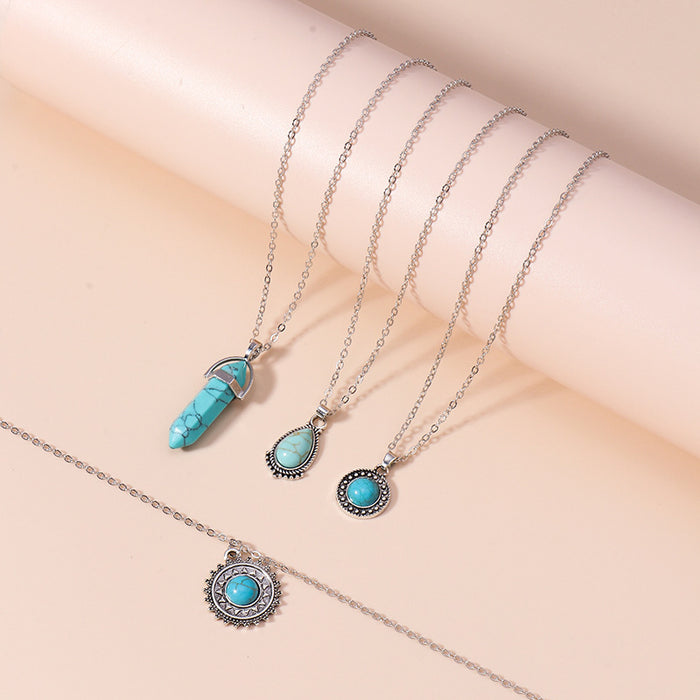 Wholesale Retro Bohemian Turquoise 4 Layer Necklace
