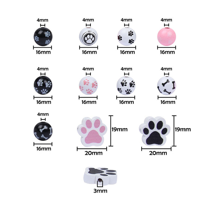 Wholesale 50PCS Dog Paw Pink Black Cat Paw Bone Wooden Beads JDC-BDS-TianYue020