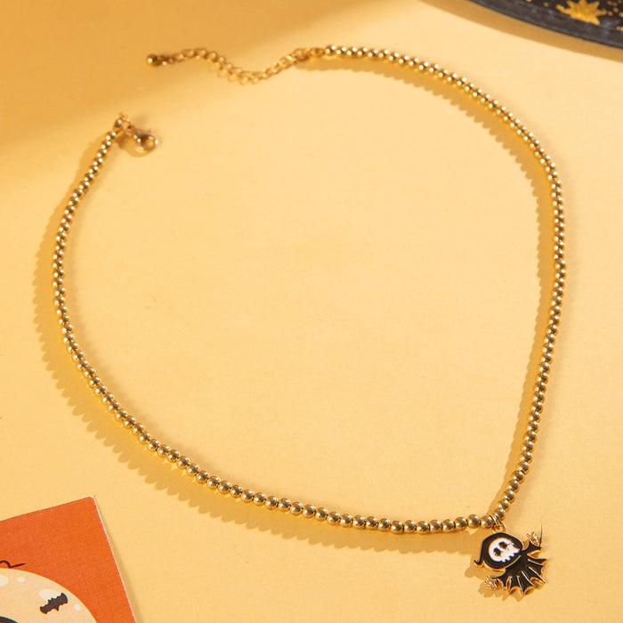 Wholesale Ghost Skull Beaded Necklace Dripping Oil Pendant Handmade Boutique Resale MOQ≥2