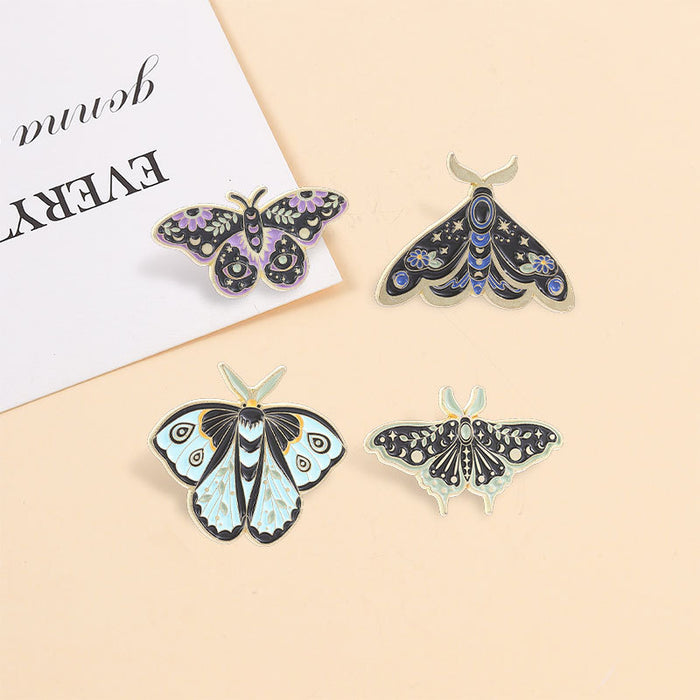 Wholesale Stylish Gothic Moth Brooch Star Moon Phase Design Zinc Alloy Enamel Pin Fashion Accessory