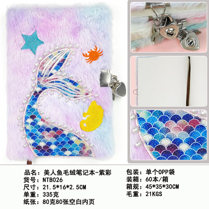 Wholesale Mermaid Pearl Notebook Cute Animal Plush Cover Blank Pages