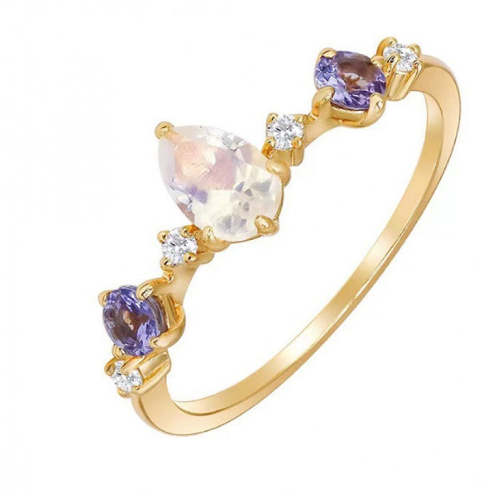 Wholesale Natural Moonlight Stone Water Drop Style High Grade Luxury Ring