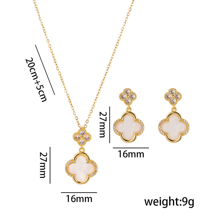 Wholesale Micro inlaid lucky grass necklace earring set, light luxury, personalized temperament, earrings and accessories combination