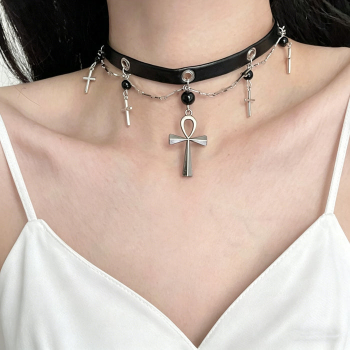 Wholesale Punk Cross Pendant Choker Necklace Fashion Accessory