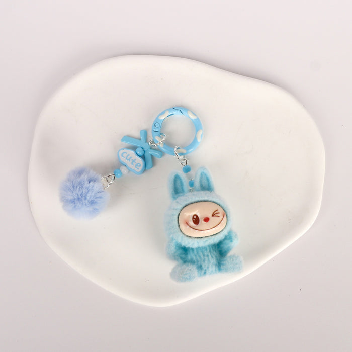 Wholesale Cute Sitting Flocking Keychain Bag Car Decoration Pendant Mobile Phone Chain Wholesale Small Gift