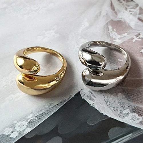 Wholesale Fashion, personality, simplicity, titanium steel, double water drop, gold electroplating, light luxury, trendy ring, ring